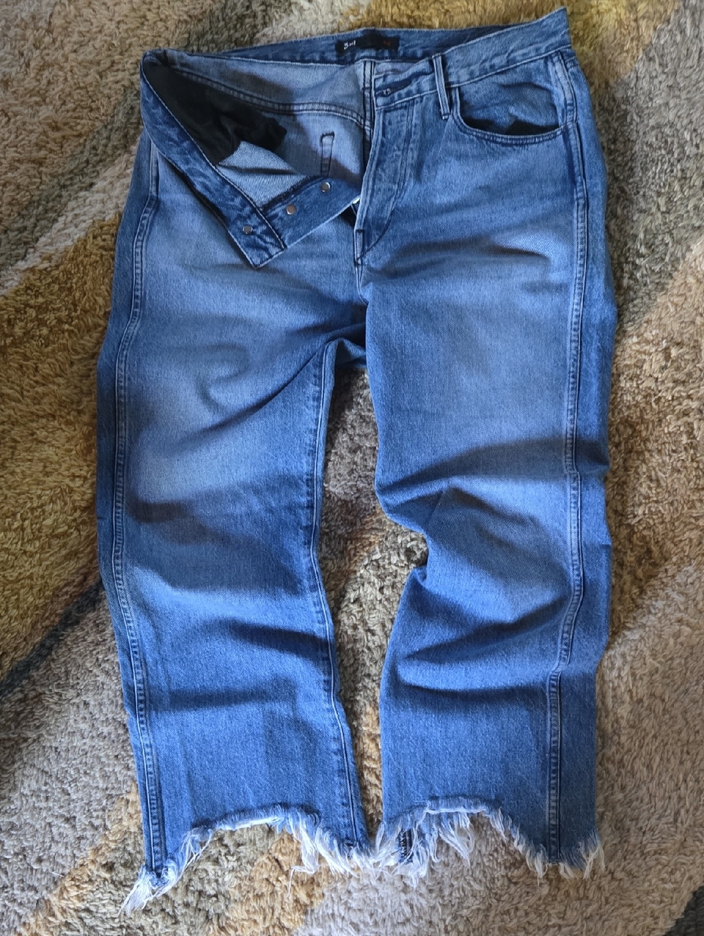 3x1 Men's Distressed Blue Straight Jeans